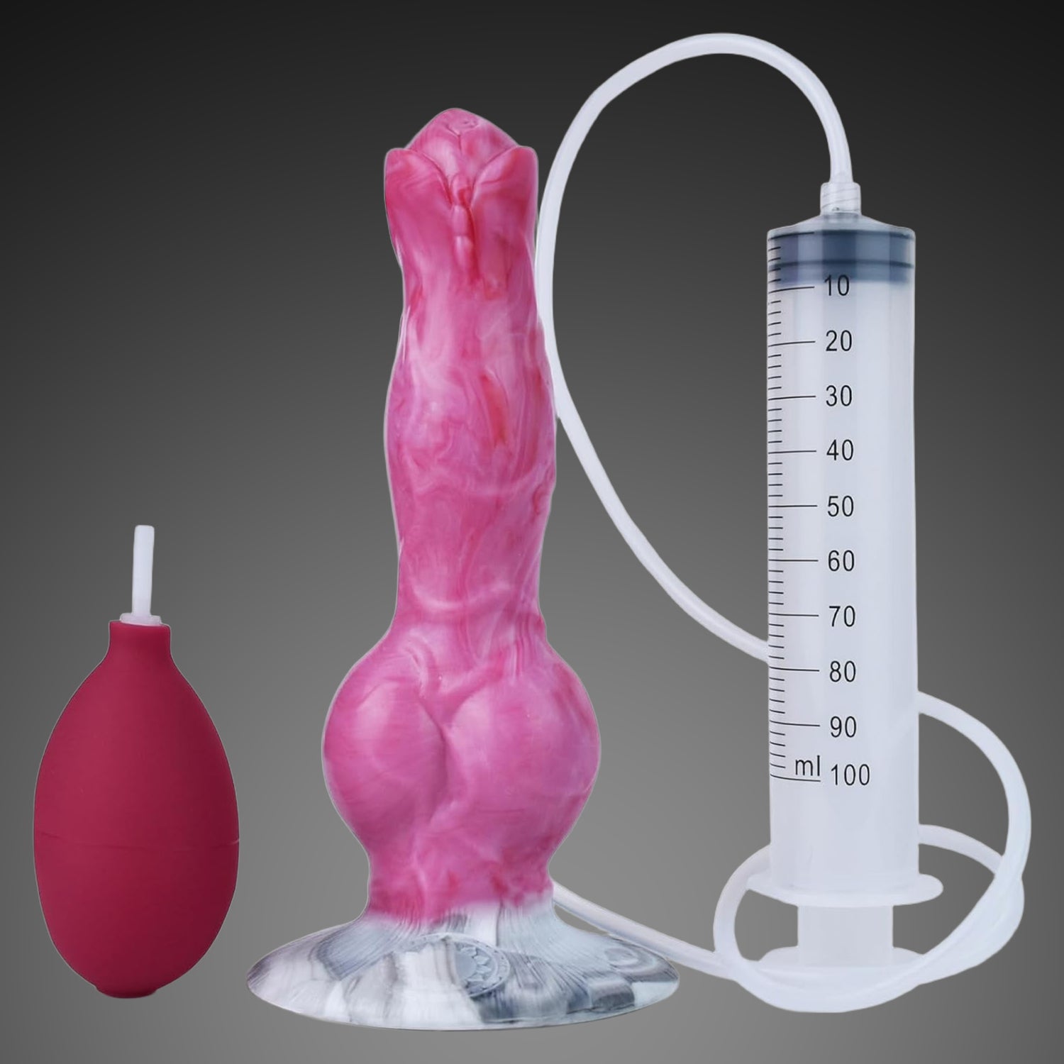 8 Inch Dog Knot Dildo – Inflatable Silicone Squirting Dildo Toy with Suction Base