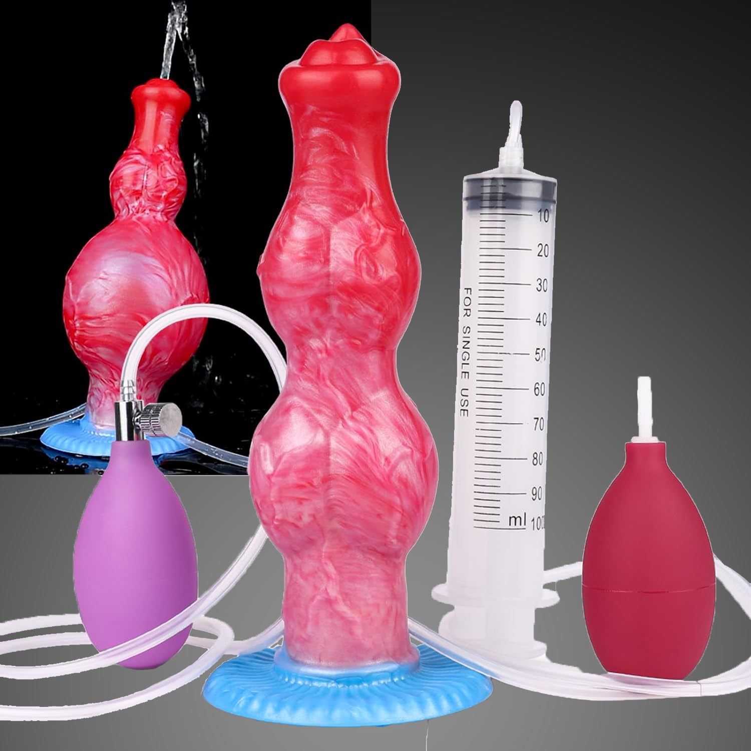 8 Inch Dog Knot Dildo – Inflatable Silicone Squirting Dildo Toy with Suction Base