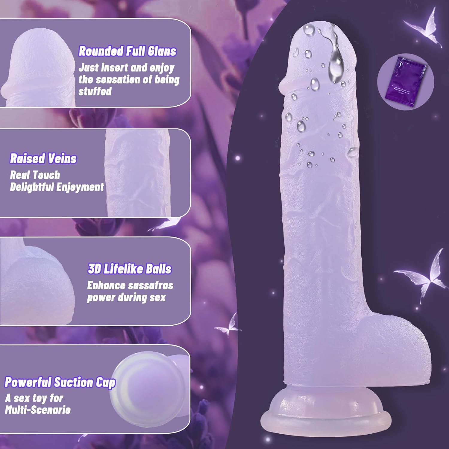 7.8 inch Realistic Dildo with Suction Cup - Purple Silicone Sex Toy