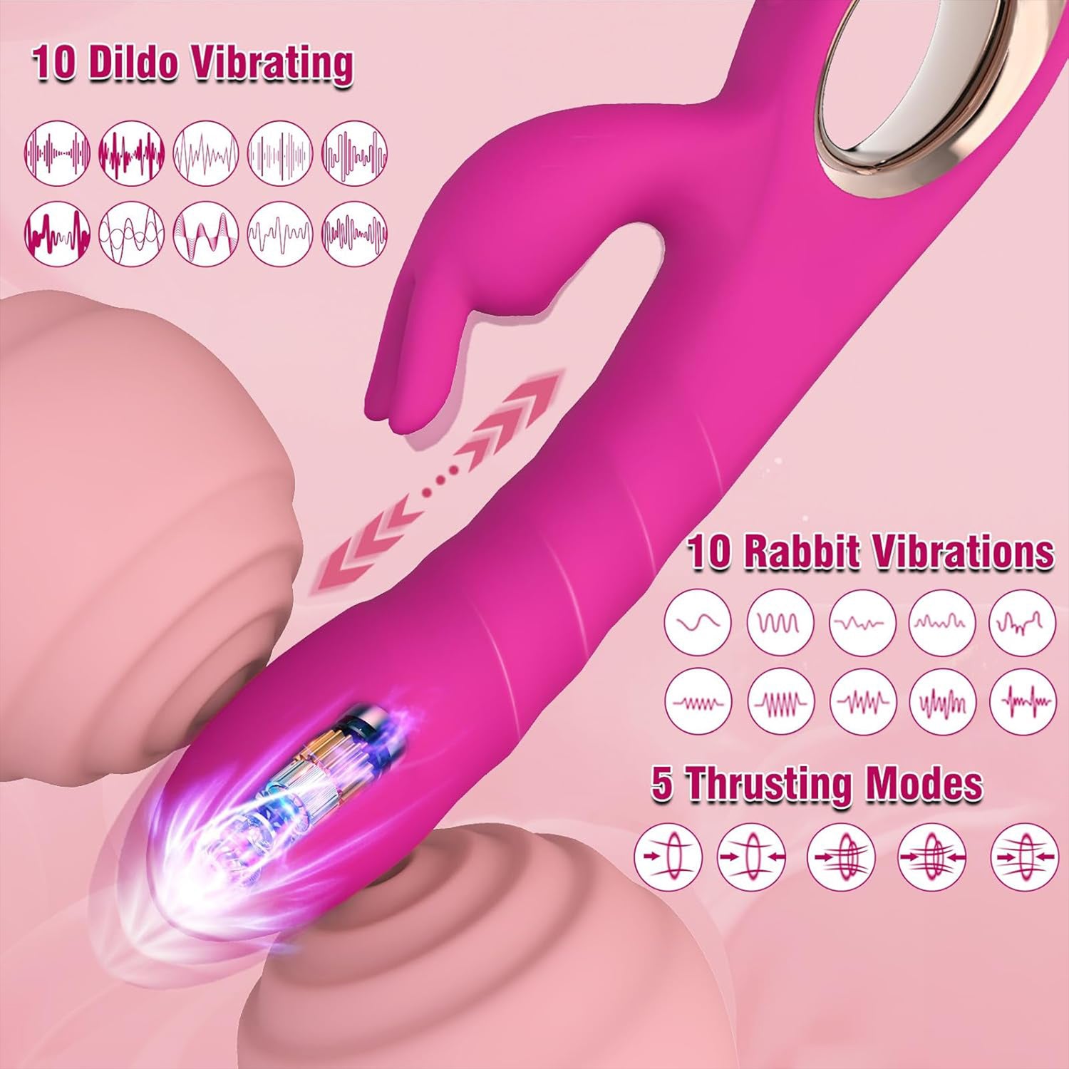Thrusting Rabbit Vibrator with Ring Handle - IPX7 Waterproof